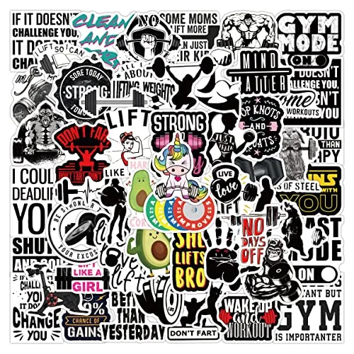 Fitness Aufkleber 50 Stück für Kinder Jugendliche Jungen,Gymnastik wasserdichte Stickers Set für Laptop Wasserflasche Fahrrad Skateboard Autos Motorrad Gepäck Koffer Computer Gitarre Helm
