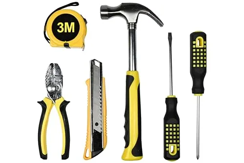 Benson Tools 6-teiliges Werkzeugset mit Kombizange, Bandmaß, Phillips- und Schlitzschraubendreher, Klauenhammer und Cuttermesser für Heimwerker und Profis