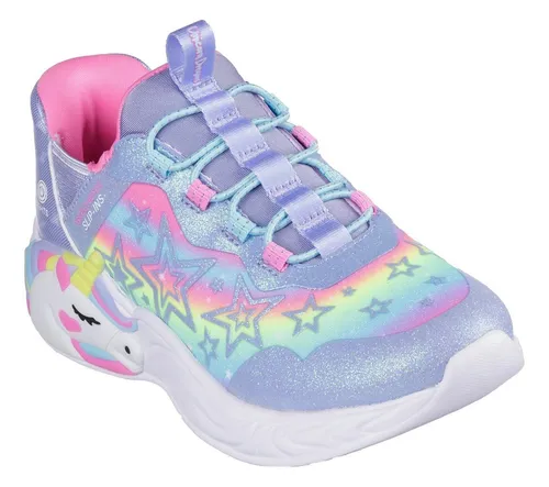 Skechers Unicorn Dreams Sportschuhe Lila EU 33 - Babyschuhe mit glitzerndem Einhorn-Motiv, ausgestattet mit Skechers Hands Free Slip-ins® für einfaches Anziehen und Air-Cooled Memory Foam® für optimalen Komfort.