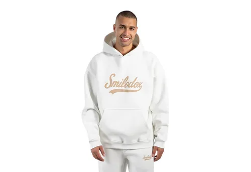 Smilodox Hoodie Lorik Oversize - Beiger Oversize Kapuzenpullover mit großem Frontprint, weichem und flauschigem Stoff für optimalen Tragekomfort im Alltag und Streetstyle.