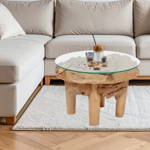 Teak Couchtisch BOSCO - 60cm Massivholz - Rustikaler Couchtisch aus natürlicher Teakwurzel, ideal für Wohnzimmer und Esszimmer. Mit einer Breite von 60cm und einer Höhe von 40cm bringt er Wärme und Stil in Ihr Zuhause.