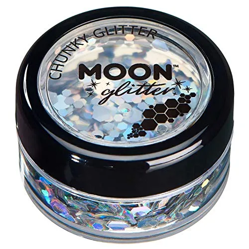Holographischer grober Glitzer von Moon Glitter - 100% kosmetische Glitzer für Gesicht, Körper, Nägel, Haare und Lippen - 3g - Silber