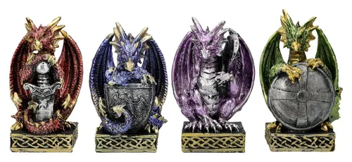 Figuren Shop GmbH Fantasy-Figur Drachen Krieger Set – 4er Deko Sammler 11.5 cm - Tauchen Sie ein in die fesselnde Welt der Drachenkrieger! Dieses 4er Set vereint Detailtreue und Kreativität in handbemalten Figuren, die Ihre Sammlung bereichern und als stilvolle Deko in jedem Raum glänzen.