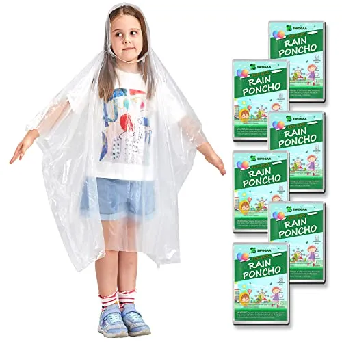 SWOGAA 6 Stück Regenponchos Kinder - 50% Extra Dick Durchsichtig Wasserdichte Regencape Leichtgewichts Regenschutz Regen Poncho Transparent