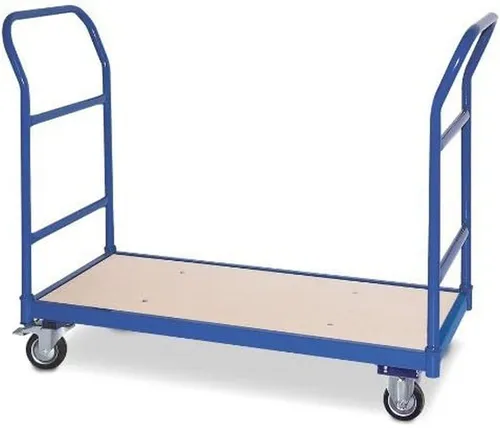 BRB Schiebebügelwagen mit 2 Schiebebügeln - Tragkraft 250 kg - Robuster Plattformwagen für Betrieb und Lager mit geschweißter Stahlkonstruktion, leicht fahrbar auf 4 Rollen, davon 2 mit Feststellbremse. Ideal für schwere Lasten.