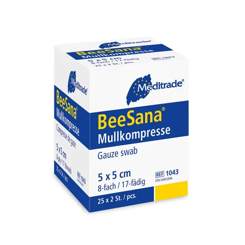 BeeSana® Mullkompresse, ohne RöKo, unsteril, 8-fach, 5 x 5 cm, 1 Packung = 100 Stück