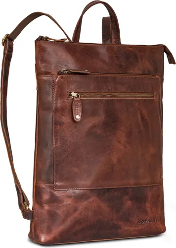 ROYALZ 'Orlando' Vintage Lederrucksack - Handtaschen & Schultertaschen: Stilvoller, flacher Rucksack aus hochwertigem Echtleder für 14-15,6 Zoll Laptops - ideal für Business, Uni und Freizeit.