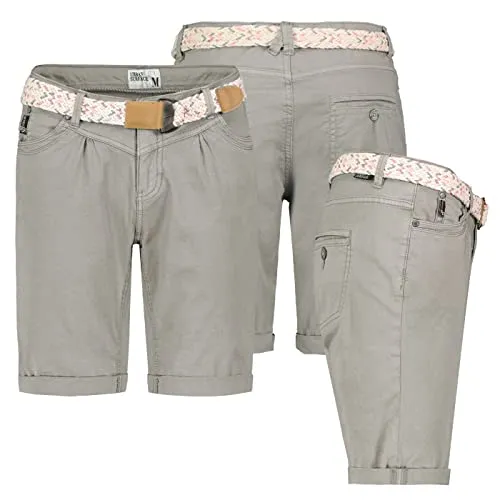 Urban Surface Damen Short Bermuda Kurze Hose Sommer Chino Stoff Knielang mit Gürtel, Hosengröße:XS / 34, Farbe:Taupe Grau