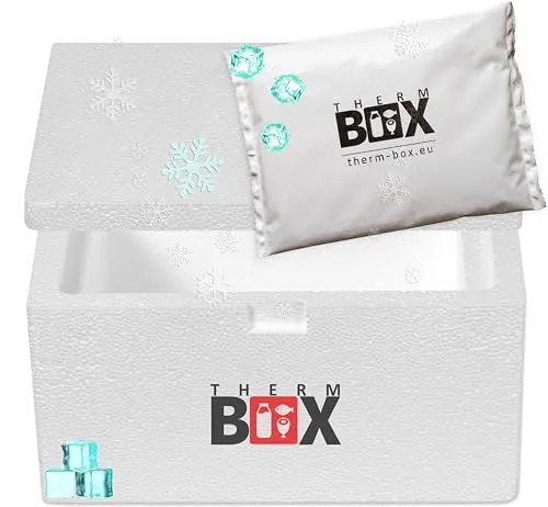 THERM BOX Styroporbox 1W mit 1x Kühlakku für Kühlbox 1,6L Innen: 19x10x8cm Transportbox Thermobehälter Wiederverwendbar