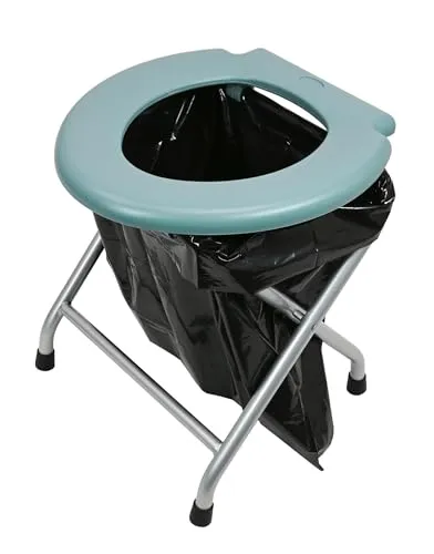 24ocean Mobile Klapptoilette Set Grau WC Klo Camping, Gestell Silber, 6 Einweg Beutel