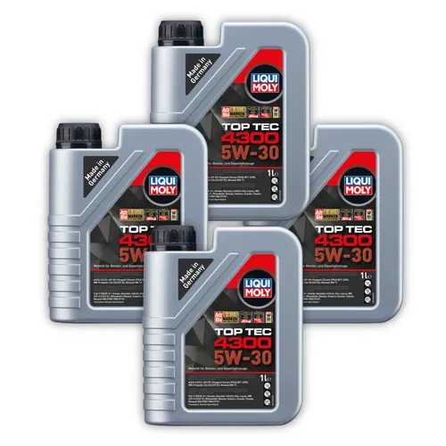 4x 1L LIQUI MOLY 3740 Motoröl Top Tec 4300 5W-30 Hightech Leichtlauf synthetisch