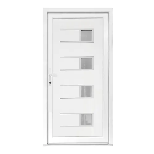 SN Deco Haustür Efraim mit Edelstahlstoßgriff/Türknopf, 980x2000 mm, Thermisch getrennte Alu-Bodenschwelle sowie Wetterschenkel