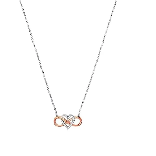 Amor Kette mit Anhänger 925 Sterling Silber - Elegante Bicolor Damen Halskette aus 925 Sterling Silber mit Zirkonia, 42+3 cm lang, in Geschenkbox. Perfekte Geschenkidee für besondere Anlässe.