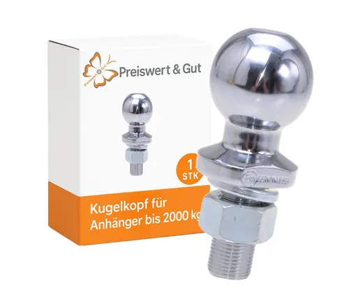 FILMER Kupplungskugel 38088 für Anhängevorrichtung - Robuste Kupplungskugel mit einem Durchmesser von 50 mm und M22-Gewinde. Ideal für Rasentraktoren und Gabelstapler bis 2000 kg. Perfekt für sicheres Abschleppen und zuverlässige Verbindung.