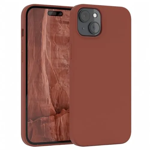 EAZY CASE Premium Silikon Handyhülle kompatibel mit iPhone 15 Plus Slimcover mit Kameraschutz und Innenfutter, Silikonhülle, Schutzhülle, Bumper, Handy Case, Hülle, Softcase, Terrakotta