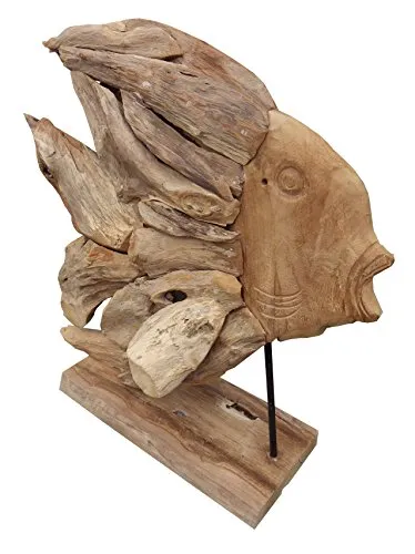 Beho Natürlich gut in Holz Fisch auf Ständer aus Teak Wurzelholz Deko Figuren
