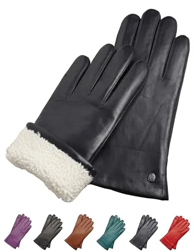 AKAROA ESTD 2019 Lederhandschuhe Damen MIA - Handschuhe & Fäustlinge für Damen mit Touchscreen Funktion, aus italienischem Leder mit warmem Lammfellfutter aus Neuseeland – ideal für kalte Tage.