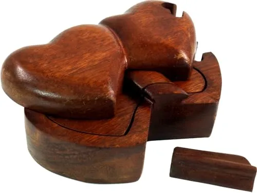 GURU SHOP Puzzlebox, Schmuckschatulle, Magic Box, Schachtel mit Geheim Verschluß - Doppelherz, Braun, 6x15x8 cm, Dosen, Boxen & Schatullen