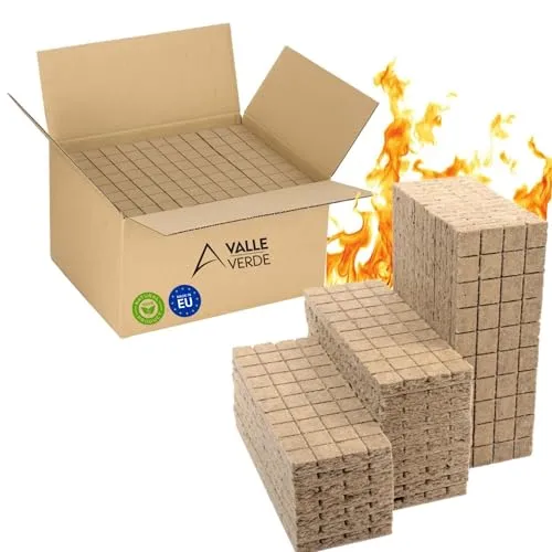 Valle Verde Kaminanzünder, Holzanzünder, Grillanzünder - 1200 Würfel - Schnellanzünder, Ofenanzünder Kohlenanzünder, Feueranzünde, Holzwolle - Anzündhilfe für Kamin, Grill, Ofen