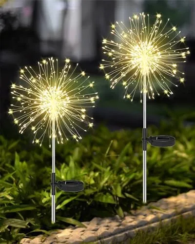 Joysing Gartendeko Solar Gartenleuchte Außen Pusteblume Gartenstecker | 2 Stück 120 LED Solarleuchten Feuerwerk 8 Modi Gartenleuchten Solar Wasserdicht für Terrasse Rasen Garten Deko