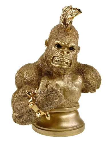 Kremers Schatzkiste Gorillabüste XXL Gold Skulptur 30 cm - Dekofiguren: Beeindruckende goldene Gorillabüste aus hochwertigem Polyresin, die Stärke und Stil vereint - ein kraftvoller Blickfang für jedes Zuhause.