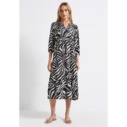 Street One Damen Gemustertes Volant-Kleid - Damen-Kleid mit geschlitztem Ausschnitt und 3/4-Ärmeln, aus weicher Viskose und mit grafischem Muster für einen stilvollen Look.