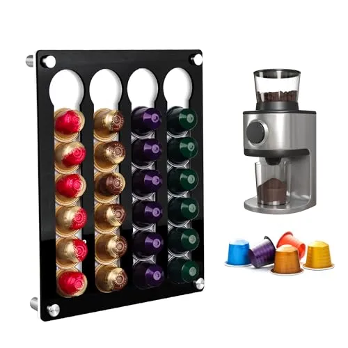 Kapselhalter Kaffeekapseln Aufbewahrung 20x25 cm Wandhalterung Acryl Kaffeekapseln Halter Wand Kaffee Kapsel Aufbewahrung für Büro Küche Kaffeebar Teeküche,Platzsparend Kapselständer,Schwarz