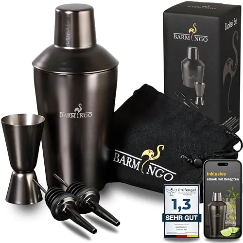 BARMINGO Cocktail-Set Edelstahl 5-tlg. - Cocktail Sets für Profis und Anfänger, elegantes Design und langlebige Edelstahl-Qualität für stilvolle Drinks zu Hause.