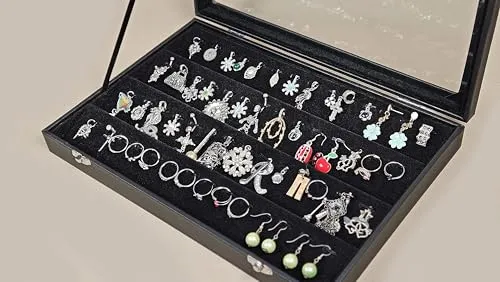 Schmuckkasten Schmucklade Schaukasten Schmuckdisplay mit Glasdeckel schwarz (für Anhänger Piercring)