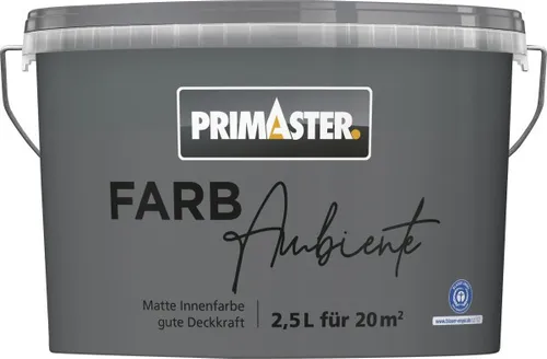 Primaster Farbambiente Wandfarbe matt stahlgrau 2,5 L - Hochwertige Wandfarbe in elegantem Stahlgrau, ideal für Innenräume. Mit matter Oberfläche sorgt sie für ein modernes Ambiente und einfache Anwendung.