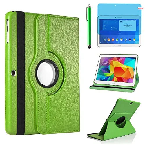 Hülle für Samsung Galaxy Tab 4 10.1'' 2014 (SM-T530 SM-T531 SM-T535), 360 Grad drehbarer Ständer Smart Schutzhülle,Mit Stylus Pen,Bildschirm Film (Green)