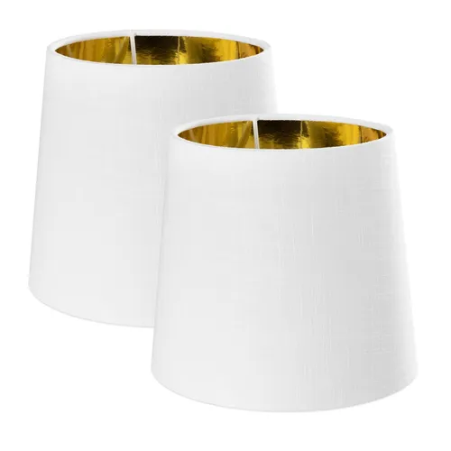 Navaris 2er Set Lampenschirm für Tischlampen E14 - Weiß-Gold - Stylische Lampenschirme für Tischleuchten mit E14 Fassung, aus weißem Leinen mit gold-folierter Innenseite, ideal für einen optischen Aufwertungs-Effekt.