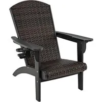 COSTWAY Adirondack Stuhl mit Getränkehalter - Gepolstert & Robust - Hochwertiger Adirondack-Stuhl aus langlebigem HDPE und elegantem Rattan. Mit bequemer Polsterung und drehbarem Getränkehalter für entspanntes Sitzen im Garten oder auf der Terrasse.