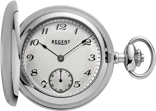 Regent Taschenuhr P774 mit Kette - Klassische Herrenuhr im 2-tlg. Set, Handaufzug und spritzwassergeschützt. Ideal für stilvolle Anlässe und mit elegantem Edelstahlgehäuse.