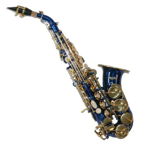 Karl Glaser Sopran Saxophon gebogen, blau Gold + Koffer Mundstück Blättchen