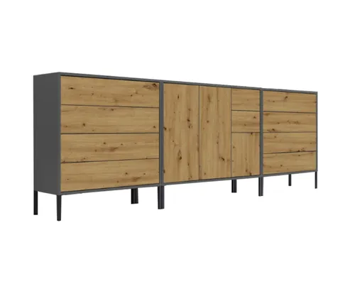 BMG Möbel Kommode Sideboard Mailand Set 8 – Modernes Design in Anthrazit - Stilvolles 3-teiliges Sideboard-Set in Anthrazit mit griffloser Push-to-open-Funktion. Bietet viel Stauraum für Kleidung, Akten und mehr. Pflegeleicht dank Anti-Fingerprint-Beschichtung.