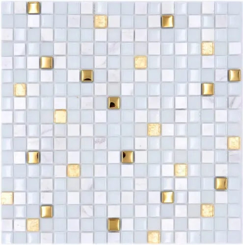Luxus Glasmosaik Fliese Naturstein Mosaik weiss matt Gold Küchenrückwand BAD