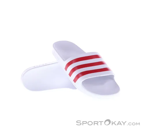 adidas Unisex Adilette Aqua Slides – Bequeme Badeschlappen in Weiß-Rot, Größe 48.5 EU - Praktische Slip-On-Sandalen mit vorgeformtem EVA-Riemen und weichem Cloudfoam Fußbett für hohen Tragekomfort. Ideal für den Einsatz am Pool oder Strand.