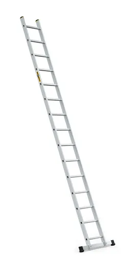 Drabest - Aufstiegsleiter - 15 Sprossen, Tragfähigkeit 150 kg, Aluleiter 1x15 Stufen Professionelle Anlegeleiter