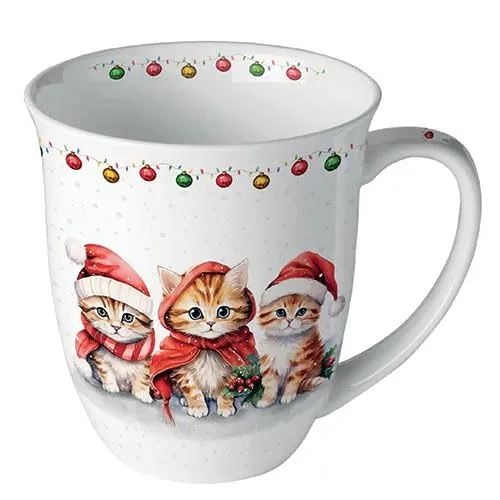 Ambiente Kaffeetasse Teetasse Becher mug 0,4 l Fine Bone China Porzellan Katzen funny kittens Winter Weihnachten Advent Weihnachtstasse