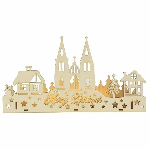 Winterlandschaft Wald aus Holz LED Batterie Timer Deko-Leuchte Xmas 5LED/10LED Weihnachts-Deko X-Mas (Hellbraun)