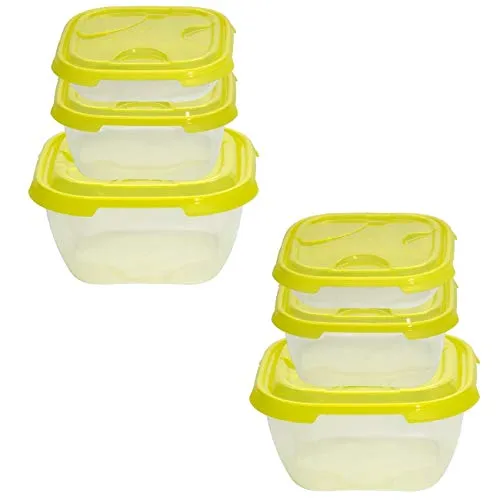 Engelland 2x 3er Packung Frischhaltedose Aufbewahrungsbehälter aus transparentem Kunststoff mit Deckel für Lebensmittel gelb