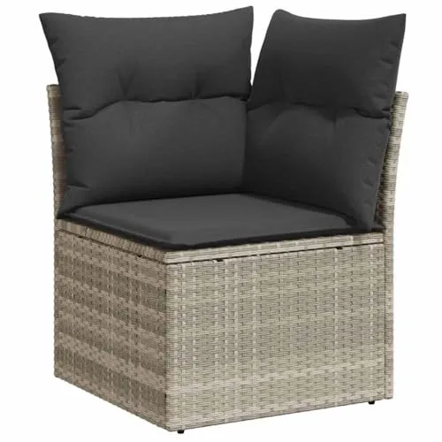 vidaXL Garten Ecksofa mit Kissen – Hellgrau Poly Rattan von vidaXL