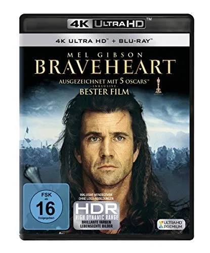 Braveheart (4K Ultra-HD) (+ Blu-ray 2D) - Historisches Epos in atemberaubender 4K Ultra-HD, ideal für Filmfans und Sammler, freigegeben ab 16 Jahren.