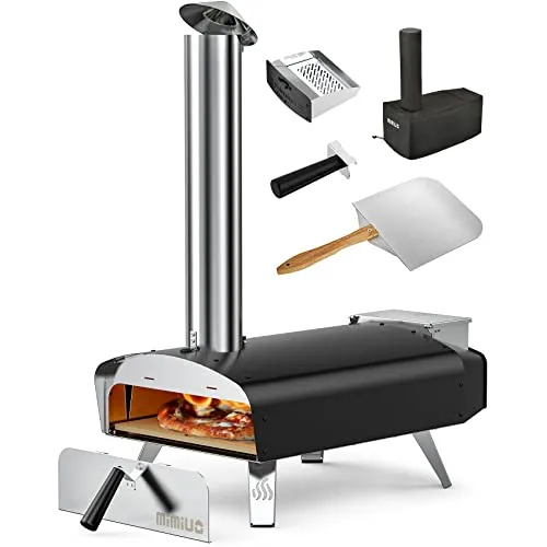 Mimiuo Pellet Pizzaofen - Outdoor Pizzaofen mit 33 cm Pizzastein - Gartenöfen für Pizzas mit schneller Aufheizzeit von unter 10 Minuten auf bis zu 500 °C für perfekte Pizzen in nur 1 Minute. Ideal für gesellige Abende im Freien!