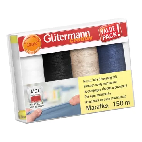 Gütermann - Gütermann Creativ Polyester (4x150m) Maraflex Elastik-Nähgarn-Satz, Farbvariation 1-1 Satz