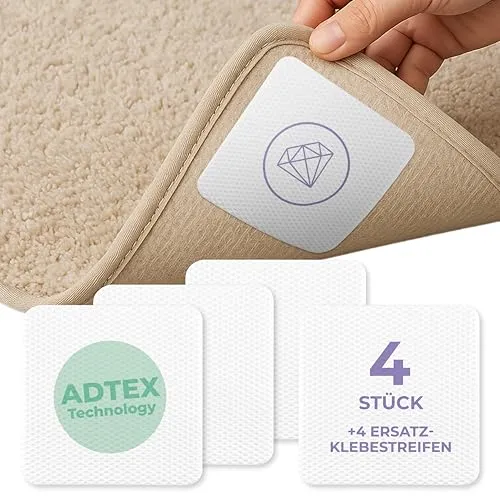 Livilin Teppich Antirutschunterlage Antirutsch Pads [AdTex Technology] 4Stk. Anti Rutsch Pads Waschbar +Ersatzklebestreifen Anti Rutsch Teppichunterlage rutschfest 10x10cm (10x10 cm, 4, stück)