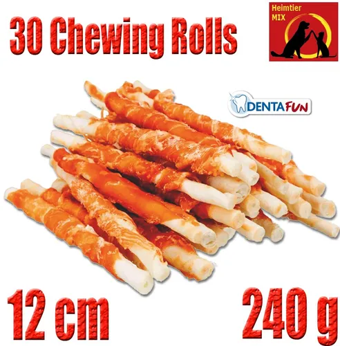 Denta Fun Chicken Chewing Rolls 12cm - 30 Stück, 240g köstlicher Kauspaß für gesunde Zähne und frischen Atem bei Hunden