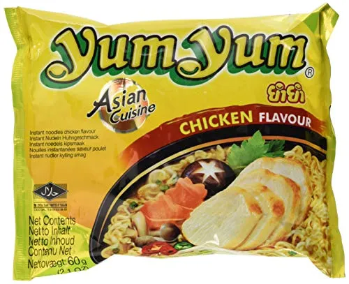 Yum Yum Instant Nudeln Huhn 60g - Beliebte Instant-Nudeln mit köstlichem Hühnergeschmack, in nur 3 Minuten zubereitet – ideal für unterwegs, zu Hause oder im Büro.
