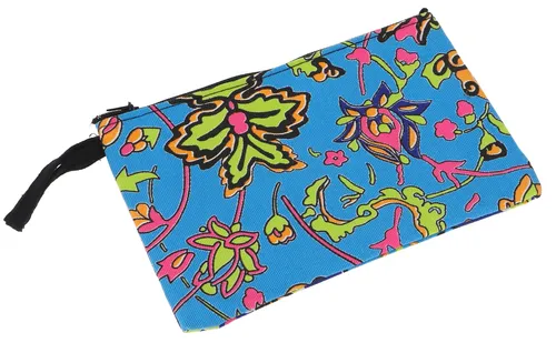 Farbenfrohe Boho Kosmetiktasche, upcycling Etui, Stiftmäppchen - türkisblau